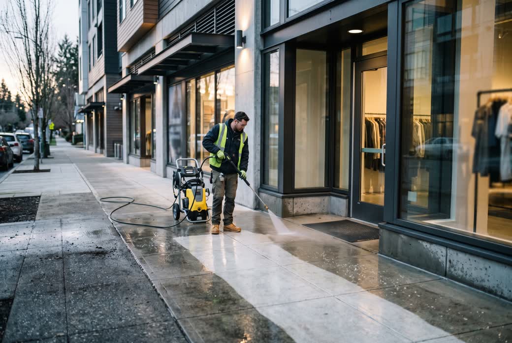 Commercial storefront pressure washing
